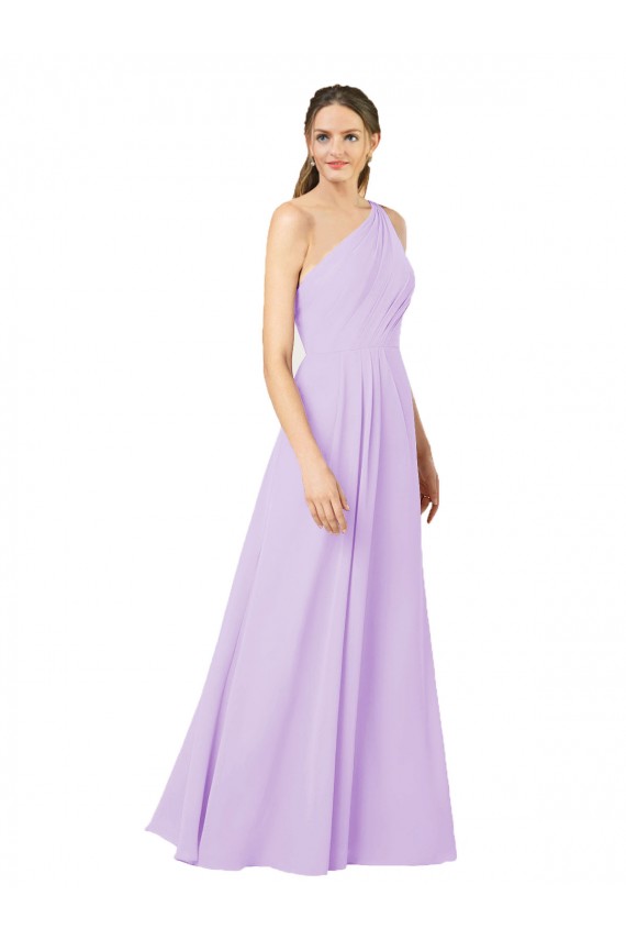 Soft Chiffon One Shoulder Sheath Lilac Formal Evening Gown / Bridesmaid Dress Derby