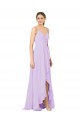 Soft Chiffon V-Neck Open Back Sheath Lilac High Low Bridesmaid Dress Derby