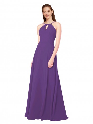 Soft Chiffon High Neck Sheath Plum Purple Bridesmaid Dress Derby