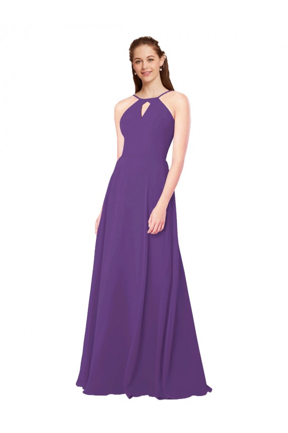 Soft Chiffon High Neck Sheath Plum Purple Bridesmaid Dress Derby