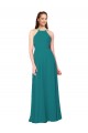 Soft Chiffon High Neck Open Back Sheath Hunter Bridesmaid Dress Derby