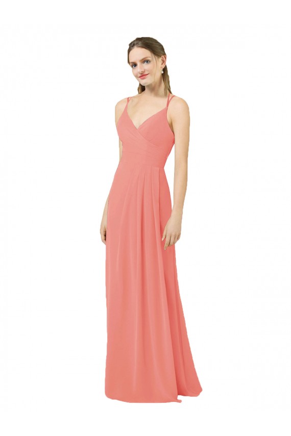 Soft Chiffon V-Neck Keyhole Back Sheath Desert Rose Bridesmaid Dress Derby
