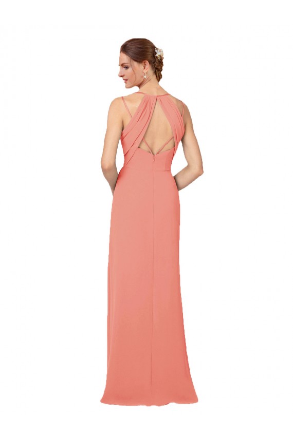Soft Chiffon V-Neck Keyhole Back Sheath Desert Rose Bridesmaid Dress Derby