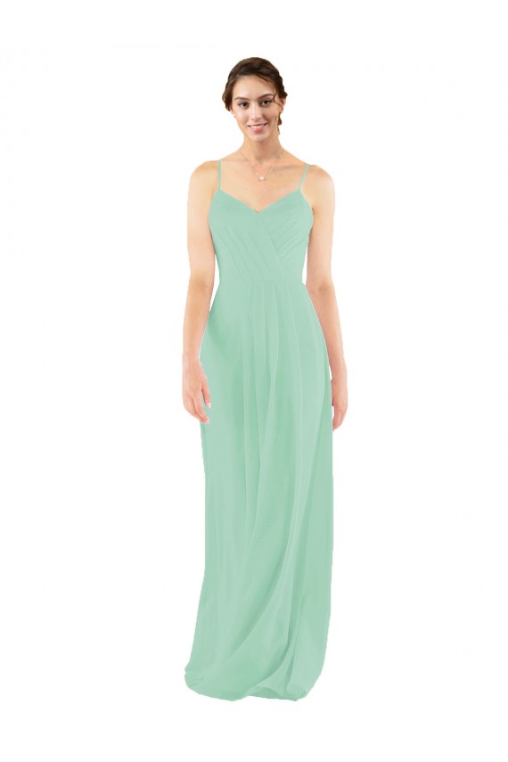 Soft Chiffon V-Neck Keyhole Back Sheath Mint Green Bridesmaid Dress Derby