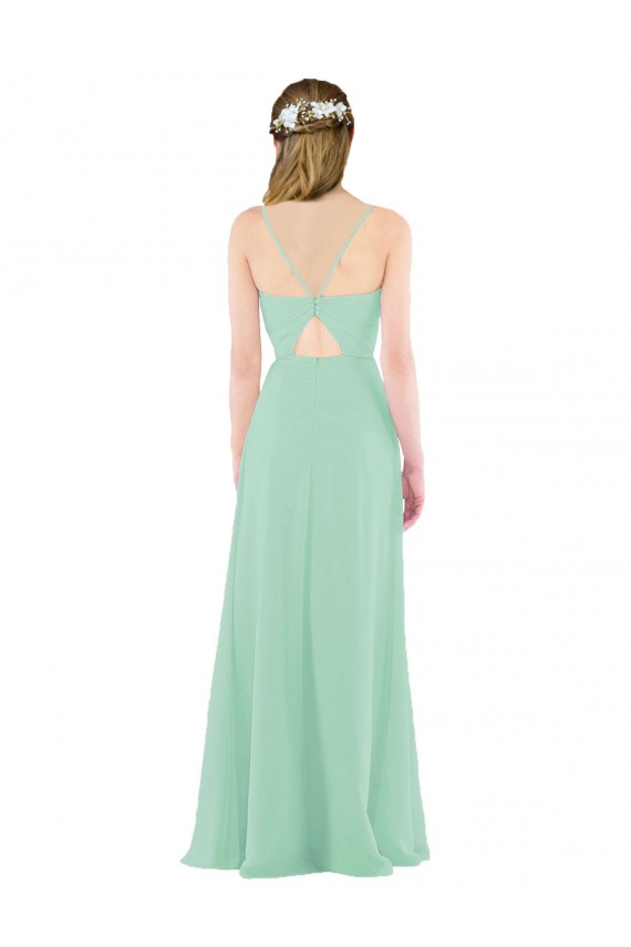 Soft Chiffon V-Neck Keyhole Back Sheath Mint Green Bridesmaid Dress Derby