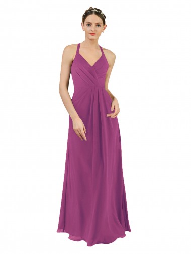 Soft Chiffon V-Neck Keyhole Back Sheath Wild Berry Bridesmaid Dress Derby