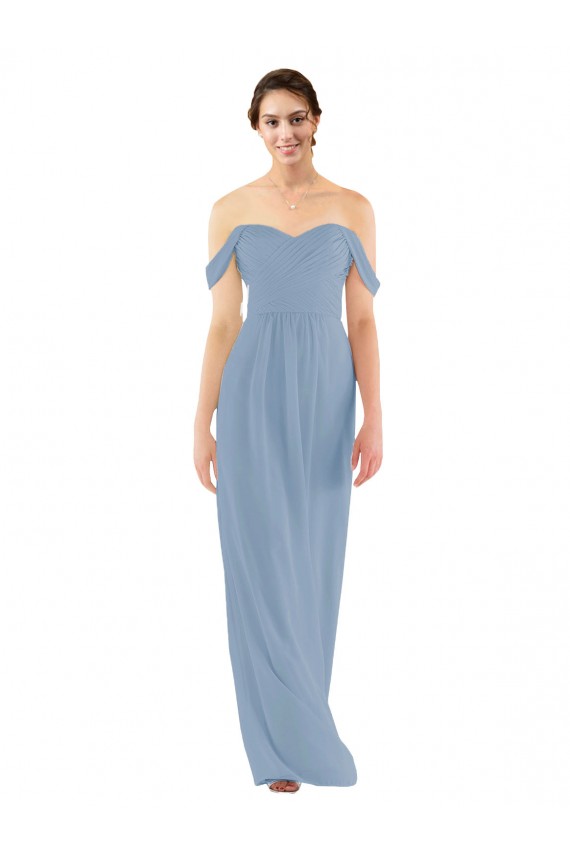 Soft Chiffon Sweetheart Sheath Dusty Blue Bridesmaid Dress Derby