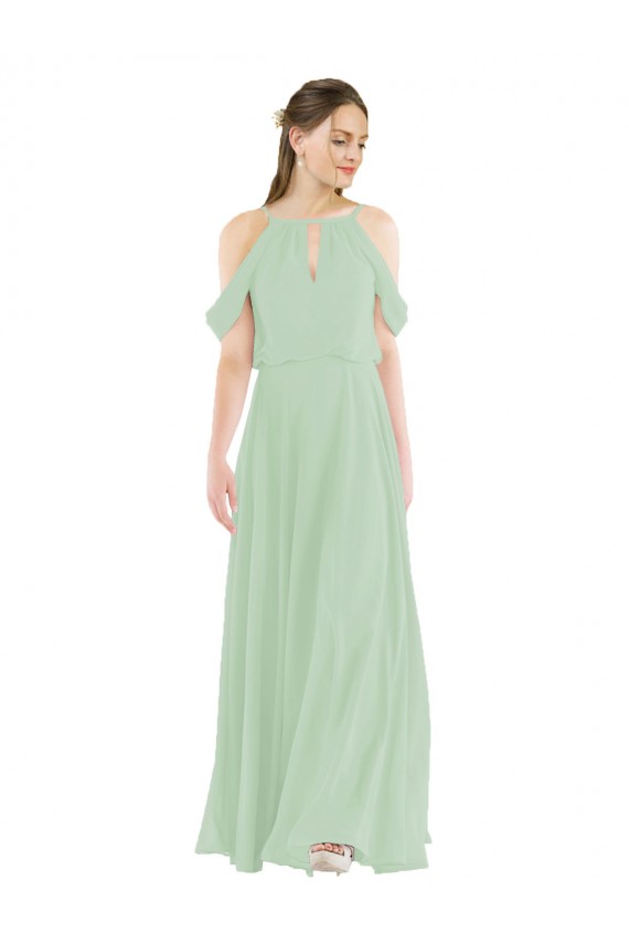 Soft Chiffon Off the Shoulder Sheath Sage Bridesmaid Dress Derby