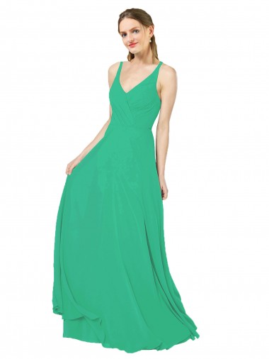 Soft Chiffon V-Neck Open Back Sheath Emerald Green Bridesmaid Dress Derby