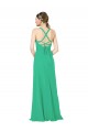 Soft Chiffon V-Neck Open Back Sheath Emerald Green Bridesmaid Dress Derby