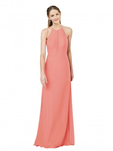 Soft Chiffon Halter Neck Keyhole Back Sheath Desert Rose Bridesmaid Dress Derby