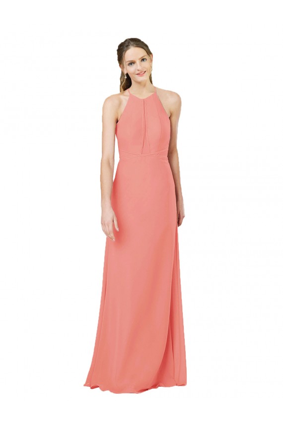 Soft Chiffon Halter Neck Keyhole Back Sheath Desert Rose Bridesmaid Dress Derby