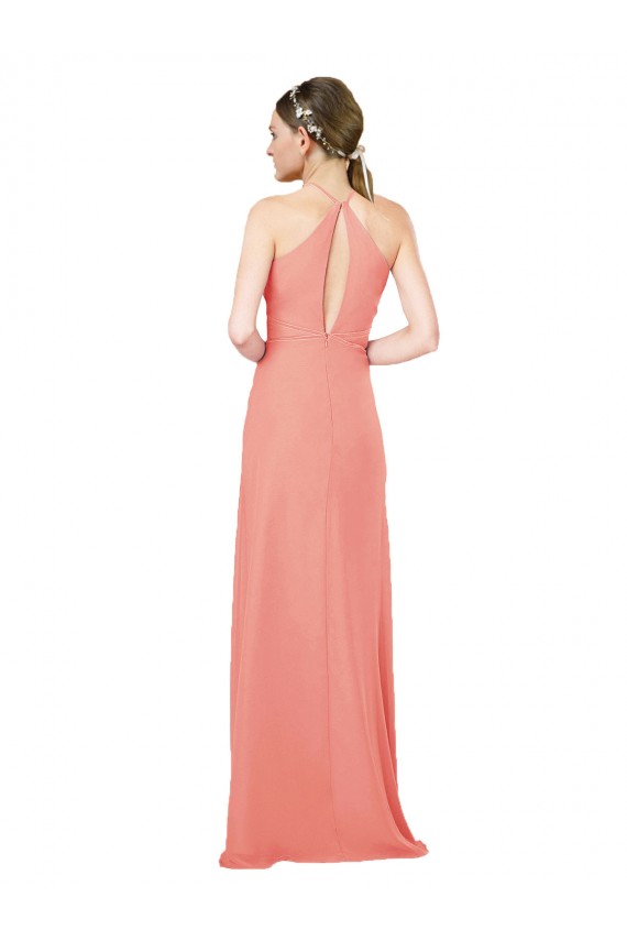 Soft Chiffon Halter Neck Keyhole Back Sheath Desert Rose Bridesmaid Dress Derby