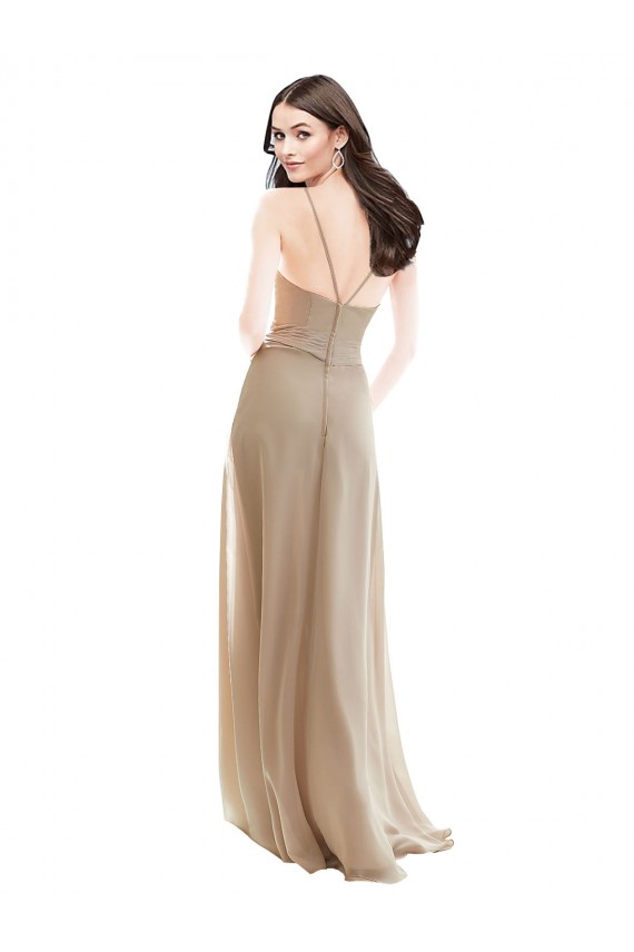 Soft Chiffon High Neck A-Line Champagne Bridesmaid Dress Derby