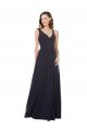 Soft Chiffon & Lace V-Neck Keyhole Back A-Line Dark Navy Bridesmaid Dress Derby