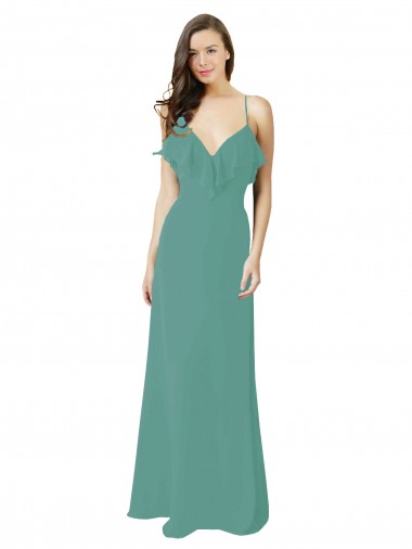 Soft Chiffon V-Neck A-Line Icelandic Silver Bridesmaid Gown Derby