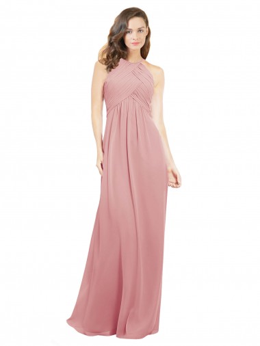 Soft Chiffon Halter Neck Keyhole Back A-Line Bliss Pink Bridesmaid Dress Derby