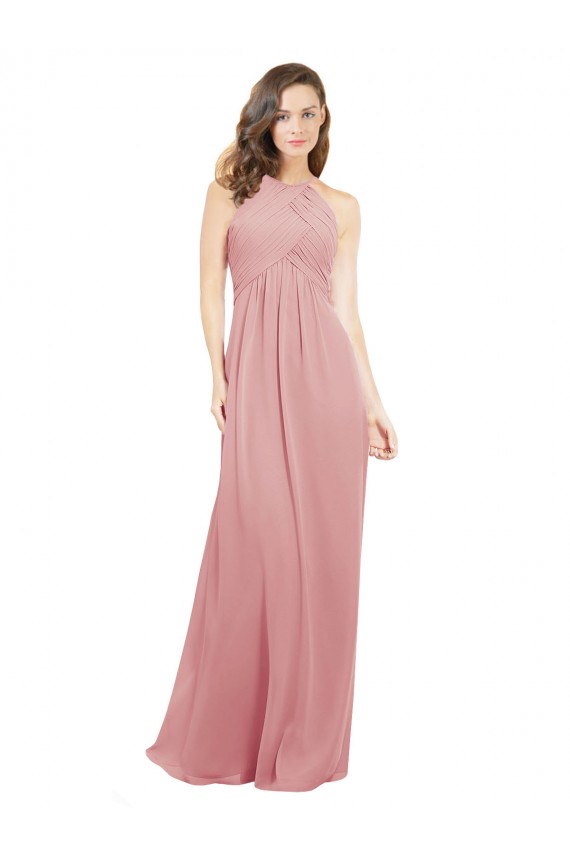 Soft Chiffon Halter Neck Keyhole Back A-Line Bliss Pink Bridesmaid Dress Derby