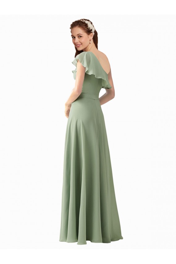Soft Chiffon One Shoulder A-Line Smoke Green Bridesmaid Dress Derby