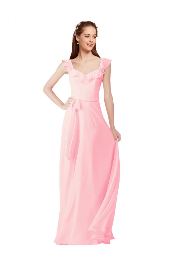 Soft Chiffon V-Neck A-Line Pink Bridesmaid Dress Derby