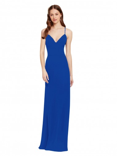 Soft Chiffon V-Neck Keyhole Back A-Line Royal Blue Bridesmaid Dress / Formal Dress Derby