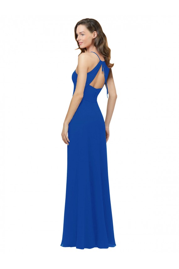 Soft Chiffon V-Neck Keyhole Back A-Line Royal Blue Bridesmaid Dress / Formal Dress Derby