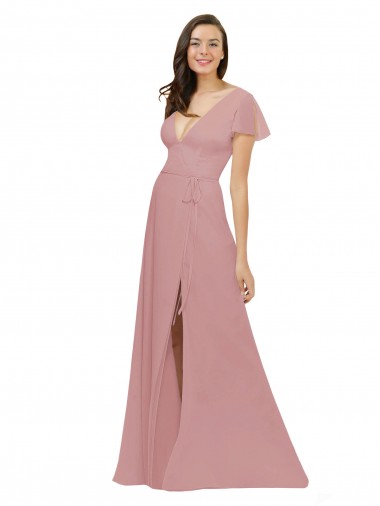 Chiffon V-Neck V-Back A-Line Dusty Pink Bridesmaid Dress / Evening Dress Derby