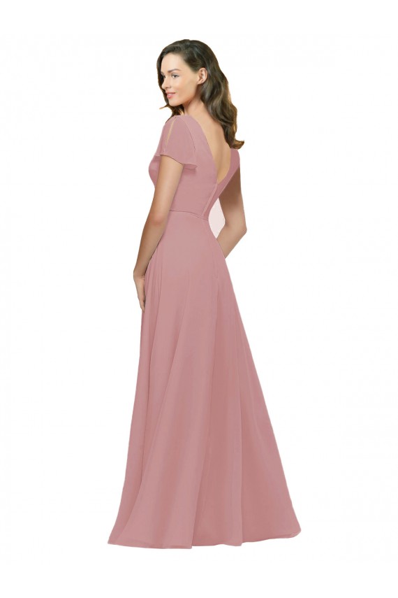 Chiffon V-Neck V-Back A-Line Dusty Pink Bridesmaid Dress / Evening Dress Derby