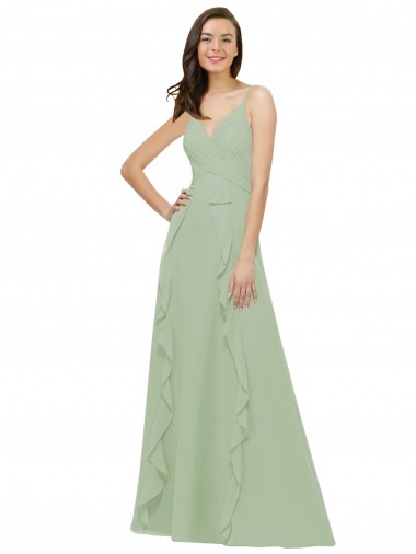 Soft Chiffon V-Neck A-Line Smoke Green Bridesmaid Dress Derby