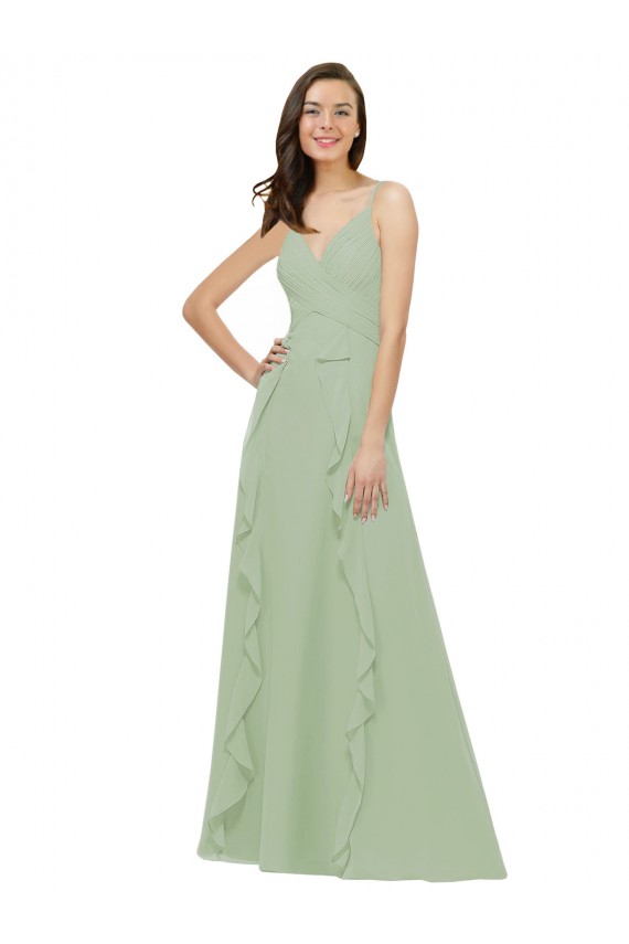 Soft Chiffon V-Neck A-Line Smoke Green Bridesmaid Dress Derby