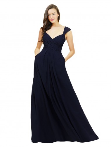 Chiffon Sweetheart A-Line Dark Navy Bridesmaid Gowns Derby
