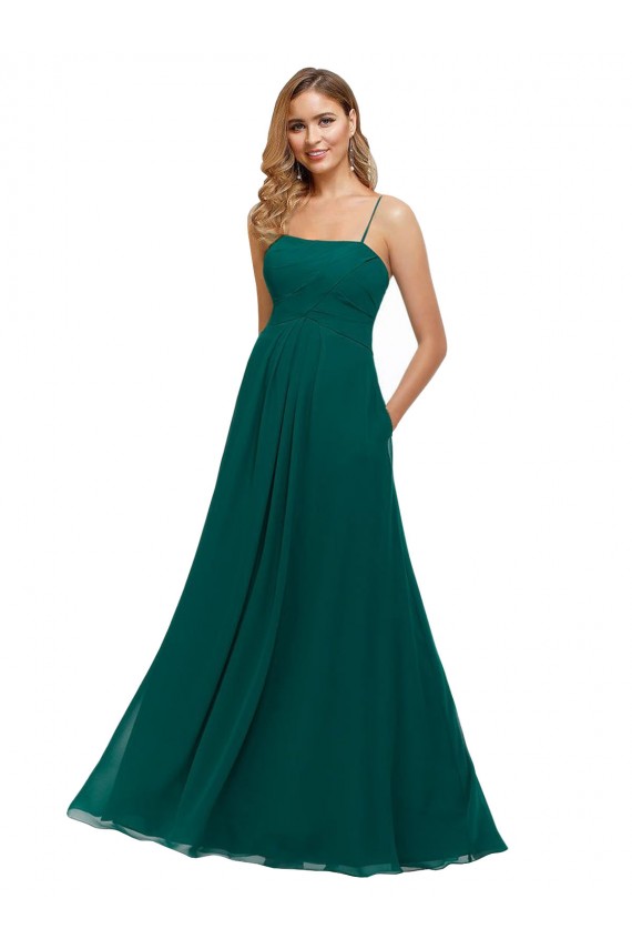 Soft Chiffon Square Neck Low Back A-Line Hunter Bridesmaid Dress Derby