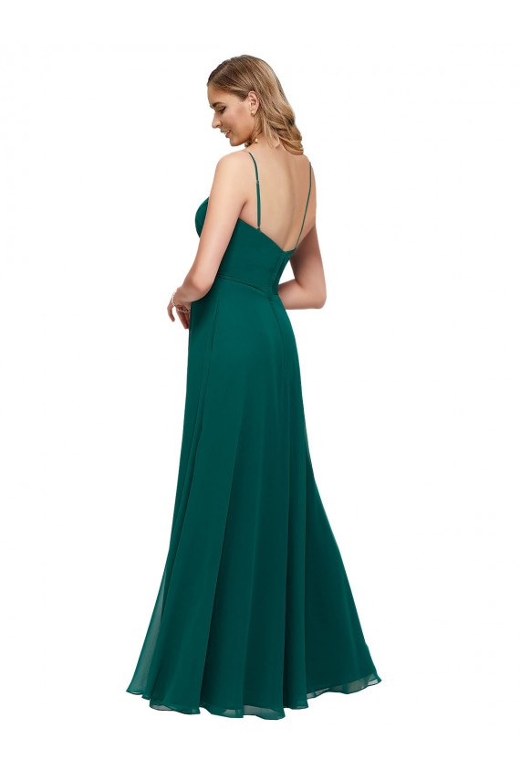 Soft Chiffon Square Neck Low Back A-Line Hunter Bridesmaid Dress Derby