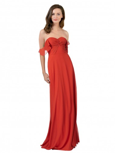 Soft Chiffon Strapless V-Back A-Line Red Bridesmaid Dress Derby