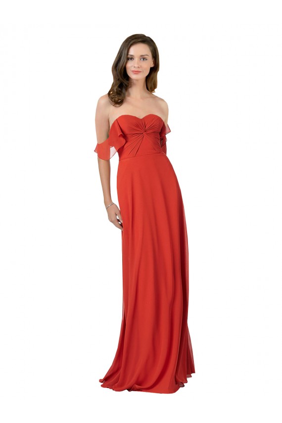Soft Chiffon Strapless V-Back A-Line Red Bridesmaid Dress Derby