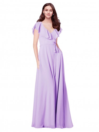 Soft Chiffon V-Neck V-Back A-Line Lilac Bridesmaid Dress / Formal Dress Derby