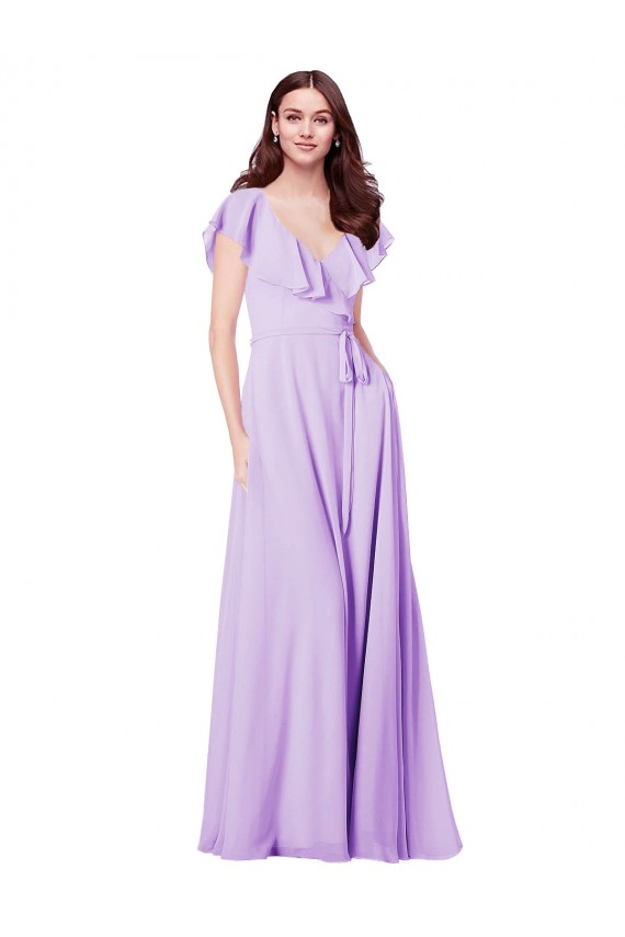 Soft Chiffon V-Neck V-Back A-Line Lilac Bridesmaid Dress / Formal Dress Derby