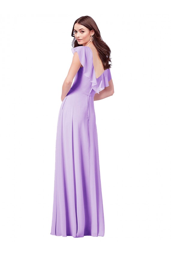 Soft Chiffon V-Neck V-Back A-Line Lilac Bridesmaid Dress / Formal Dress Derby