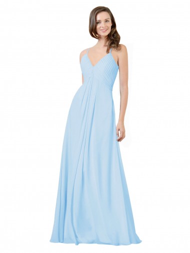 Chiffon V-Neck Keyhole Back A-Line Light Sky Blue Formal Dress / Bridesmaid Dress Derby