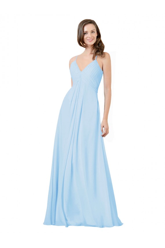 Chiffon V-Neck Keyhole Back A-Line Light Sky Blue Formal Dress / Bridesmaid Dress Derby