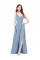 Soft Chiffon V-Neck Keyhole Back A-Line Dusty Blue Formal Dress / Bridesmaid Dress Derby