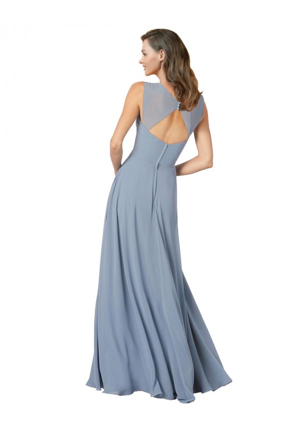 Soft Chiffon V-Neck Keyhole Back A-Line Dusty Blue Formal Dress / Bridesmaid Dress Derby