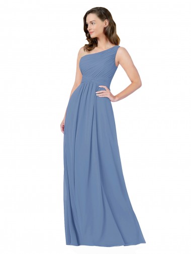 Soft Chiffon One Shoulder Sheath Windsor Blue Bridesmaid Dress Derby