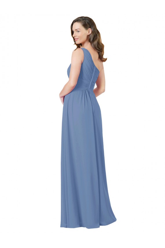 Soft Chiffon One Shoulder Sheath Windsor Blue Bridesmaid Dress Derby