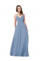 Chiffon V-Neck Open Back A-Line Dusty Blue Bridesmaid Dress / Evening Dress Derby