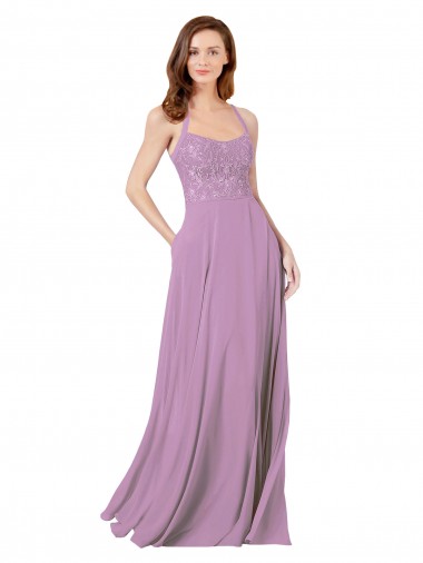 Soft Chiffon & Lace Spaghetti Straps A-Line Dark Lavender Bridesmaid Dress Derby