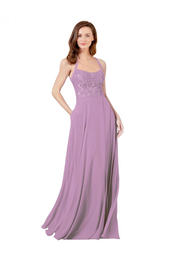 Soft Chiffon & Lace Spaghetti Straps A-Line Dark Lavender Bridesmaid Dress Derby