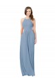 Chiffon Halter Neck Keyhole Back A-Line Dusty Blue Bridesmaid Gowns Derby