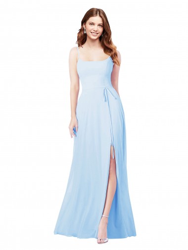Soft Chiffon Square Neck Sheath Light Sky Blue Bridesmaid Dress Derby