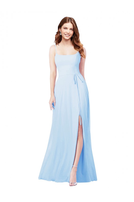 Soft Chiffon Square Neck Sheath Light Sky Blue Bridesmaid Dress Derby